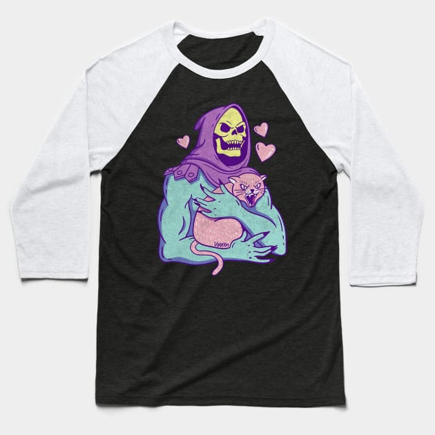 Skeletor Cat Baseball T-Shirt by Working Mens College